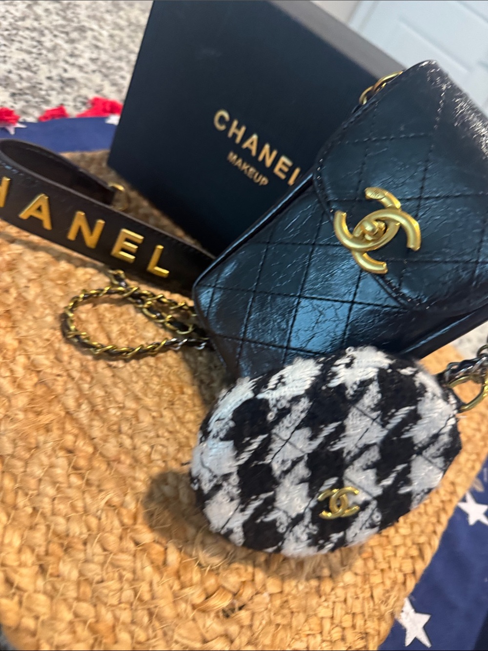 CHANEL Black Quilted Leather Crossbody with Houndstooth Coin Pouch